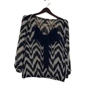 BCX Sheer Black Gray Chevron Stripe Blouse Top Size XL